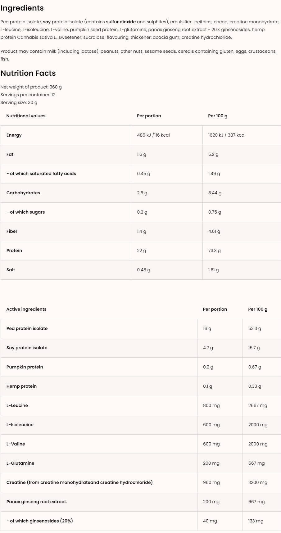 Vegan Muscle | with Creatine, BCAA and Ginseng 360 grams - Nutra Best Europe