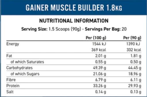 Muscle Builder Gainer - 1800 grams - Nutra Best Europe