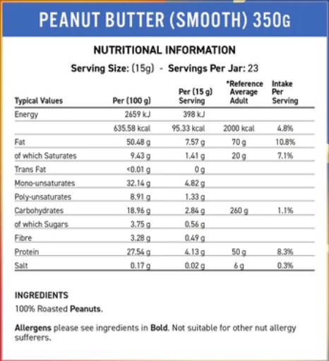Fit Cuisine 100% Peanut Butter - Smooth - 350 grams - Nutra Best Europe