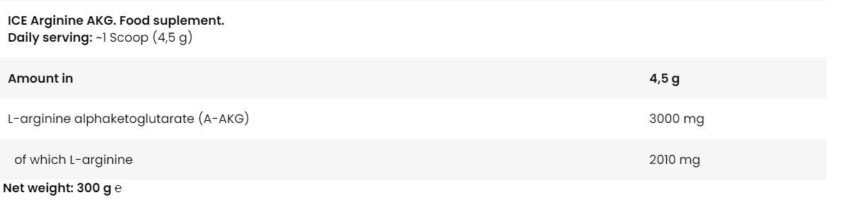 ICE Arginine AKG - 300 grams - Nutra Best Europe