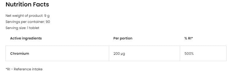 Chromium Lozenges 200 mcg 90 Sublingual tablets - Nutra Best Europe