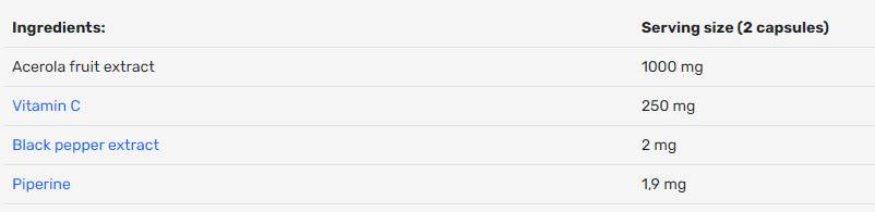 Acerola 500 mg | Natural Source of Vitamin C - 100 capsules - Nutra Best Europe