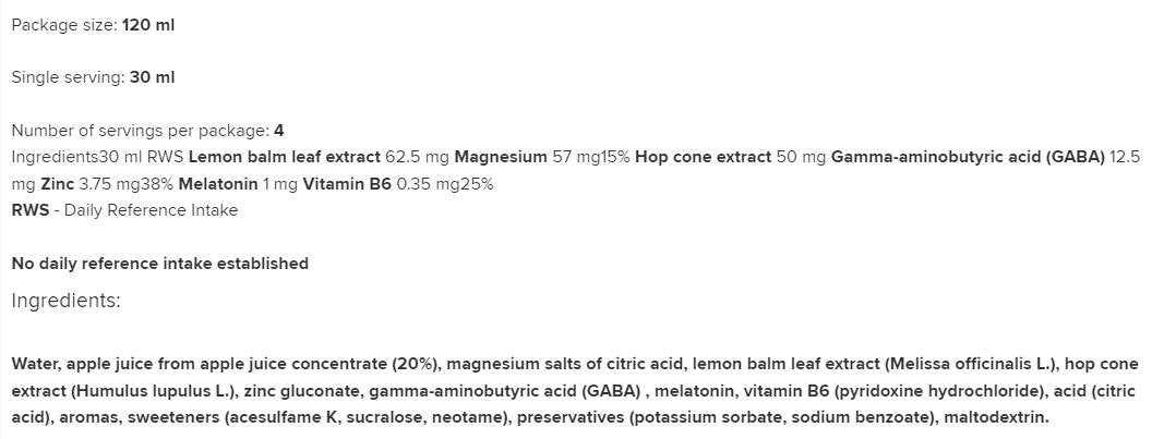 Słodkich Snów Shot | For Sleep and Relax 120 ml - Nutra Best Europe