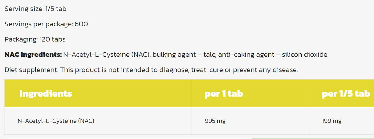 NAC 1000 mg 120 Tablets - Nutra Best Europe