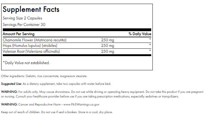 Full Spectrum Valerian, Chamomile and Hops 60 capsules - Nutra Best Europe