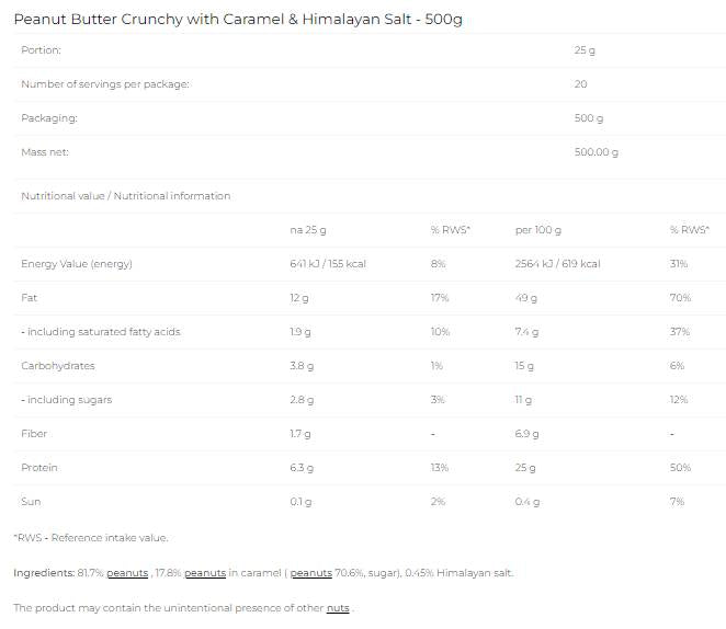 Peanut Butter - Caramel & Himalayan Salt - 500 grams - Nutra Best Europe