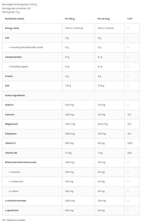 Isotonic Powder + BCAA, L-Carnitine, L-Glutamine - 500 grams - Nutra Best Europe