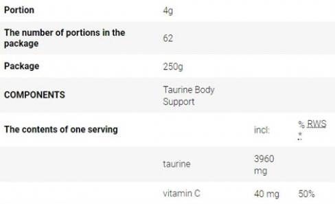 Taurine Body Support - 250 grams - Nutra Best Europe