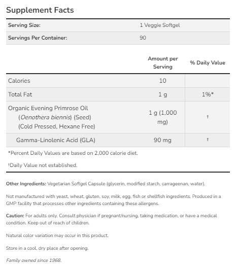 Evening Primrose Oil 1000mg | Vegan Formula - 90 Gel capsules - Nutra Best Europe