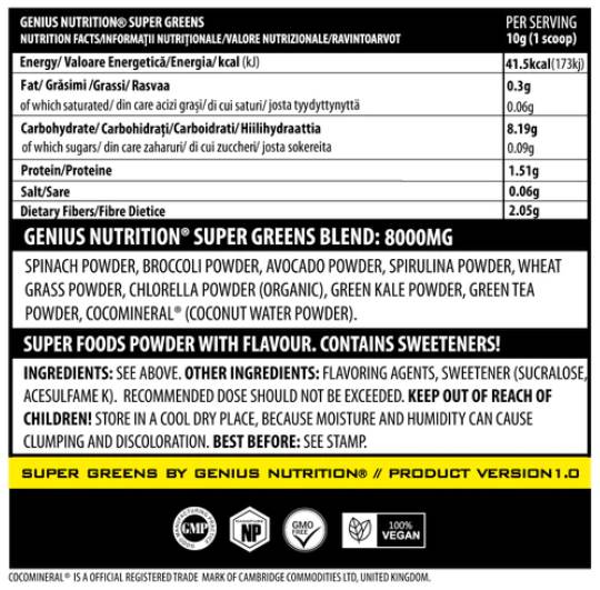 Super Greens | 100% Natural 9 Super Ingredients 300 grams - Nutra Best Europe