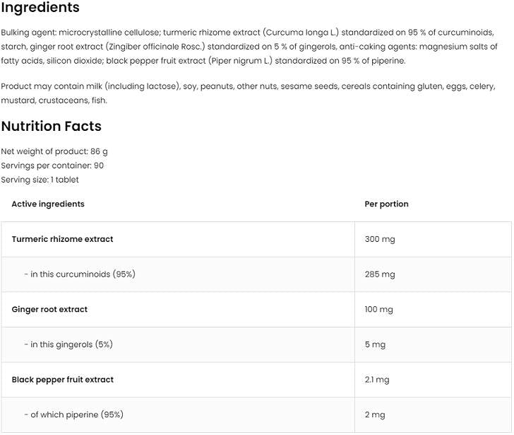 Turmeric + Black Pepper + Ginger 90 Tablets - Nutra Best Europe