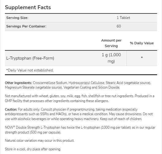 L-Tryptophan 1000 mg | Double Strength - 60 Tablets - Nutra Best Europe