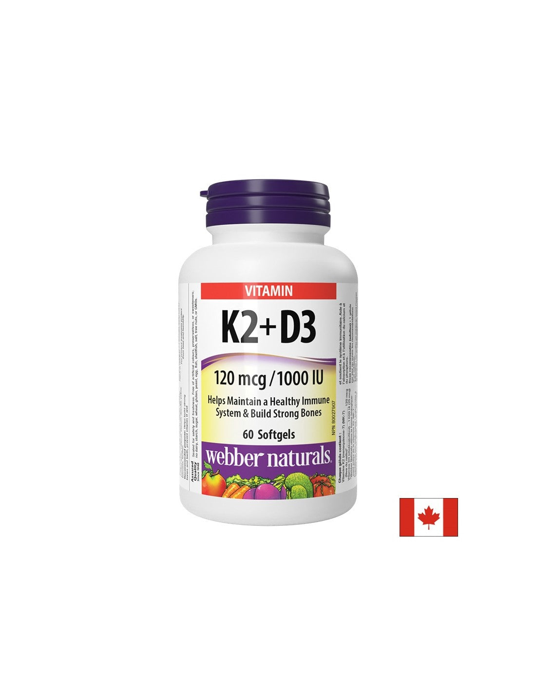 In support of bones and teeth - Vitamin K2 120 µg + D3 1000 IU/ 25 µg, 60 softgel capsules/ 60 doses - Nutra Best Europe
