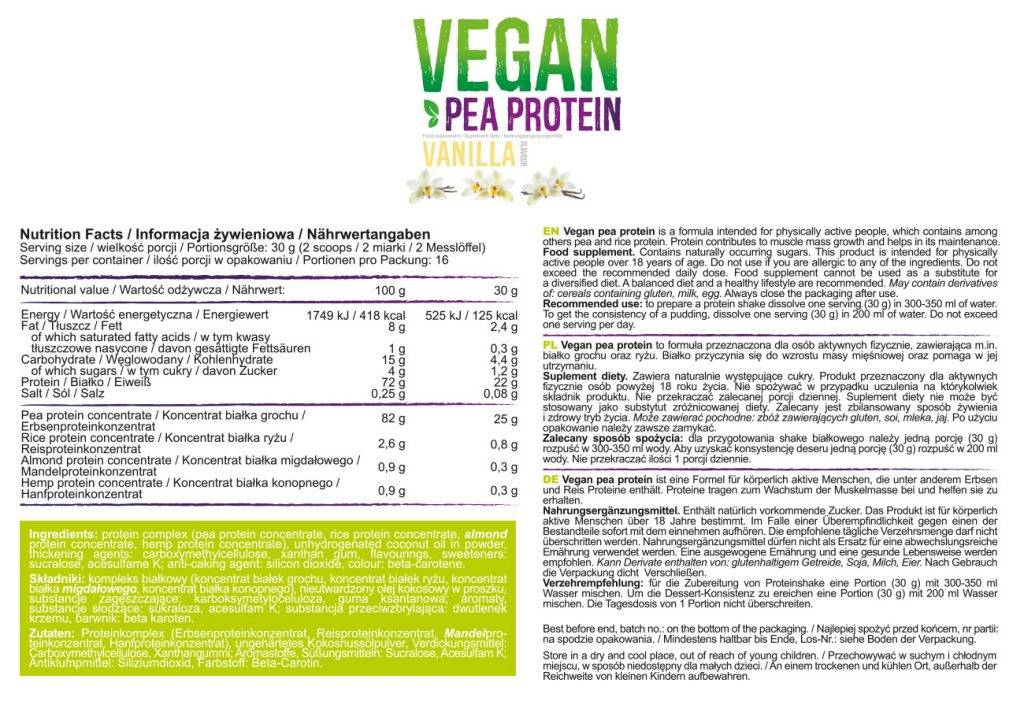 Vegan Pea Protein - 500 grams - Nutra Best Europe