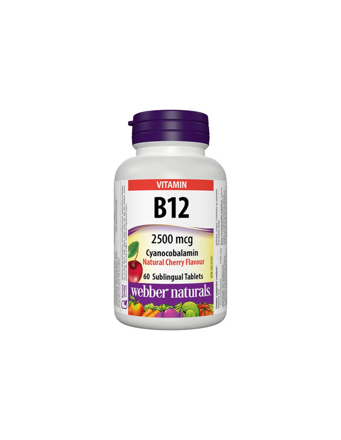Vitamin B12 Cyanocobalamin - Vitamin B12 (cyanocobalamin) 2500 µg, 60 sublingual tablets Webber Naturals - Nutra Best Europe