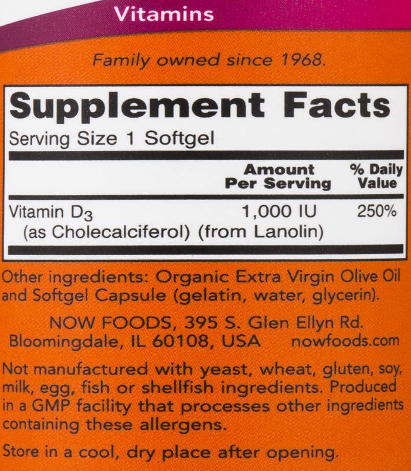 Vitamin D-3 1000 IU - 180 Gel capsules - Nutra Best Europe