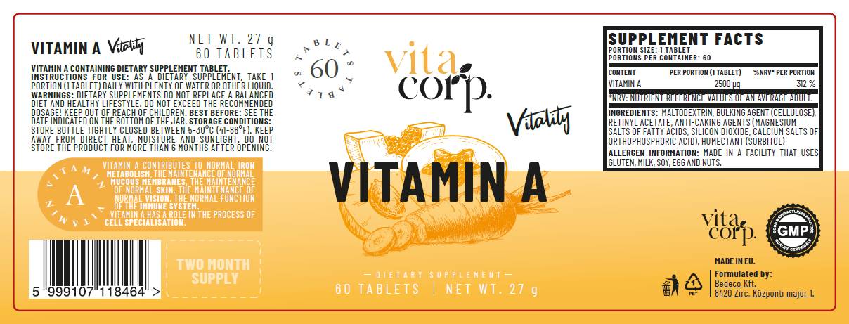 Vitamin A 2500 mcg - 60 Tablets - Nutra Best Europe