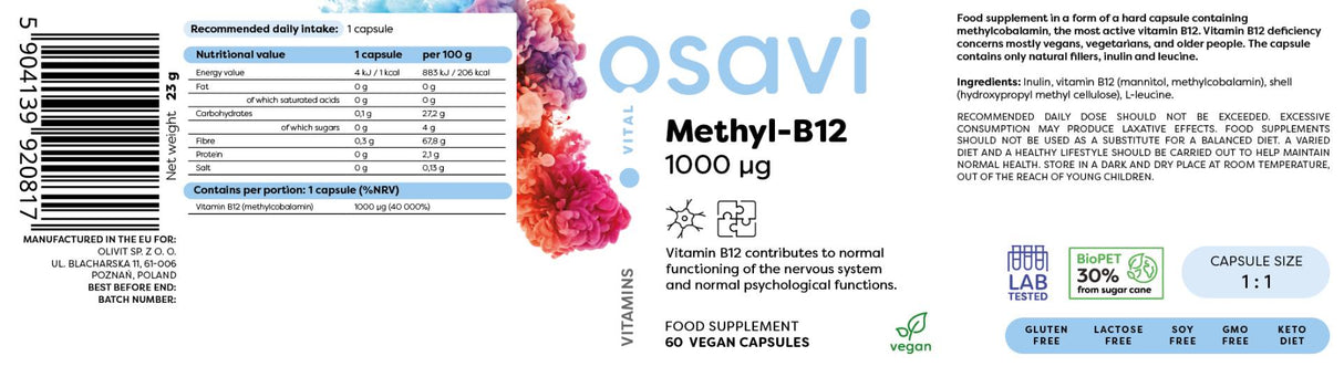Methyl B-12 1000 mcg - 60 capsules - Nutra Best Europe
