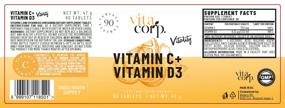 Vitamin C + Vitamin D Vitality - 90 Tablets - Nutra Best Europe