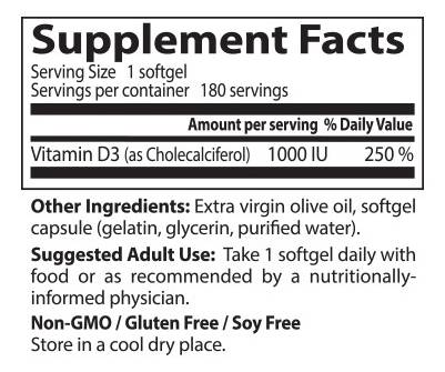 BEST Vitamin D3 1000 IU - 180 Gel capsules - Nutra Best Europe