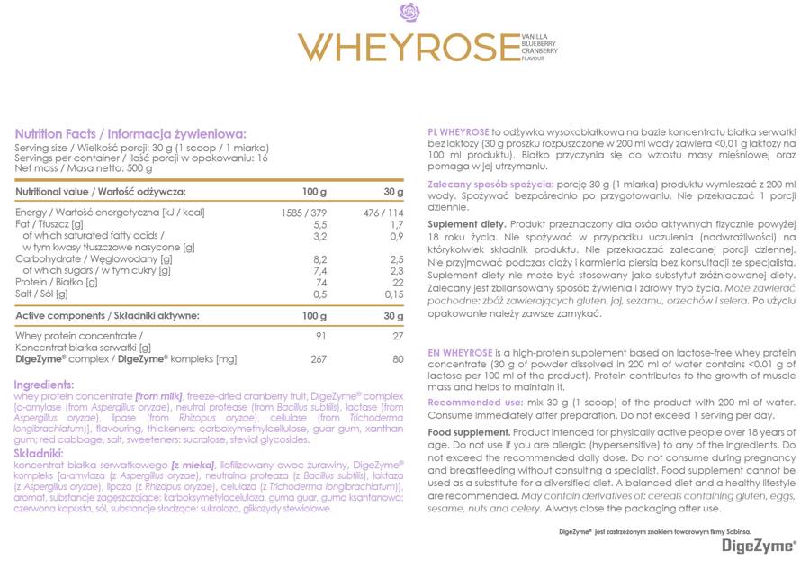 AllDeynn | WheyRose - Lactose Free Protein with DigeZyme - 500 grams - Nutra Best Europe