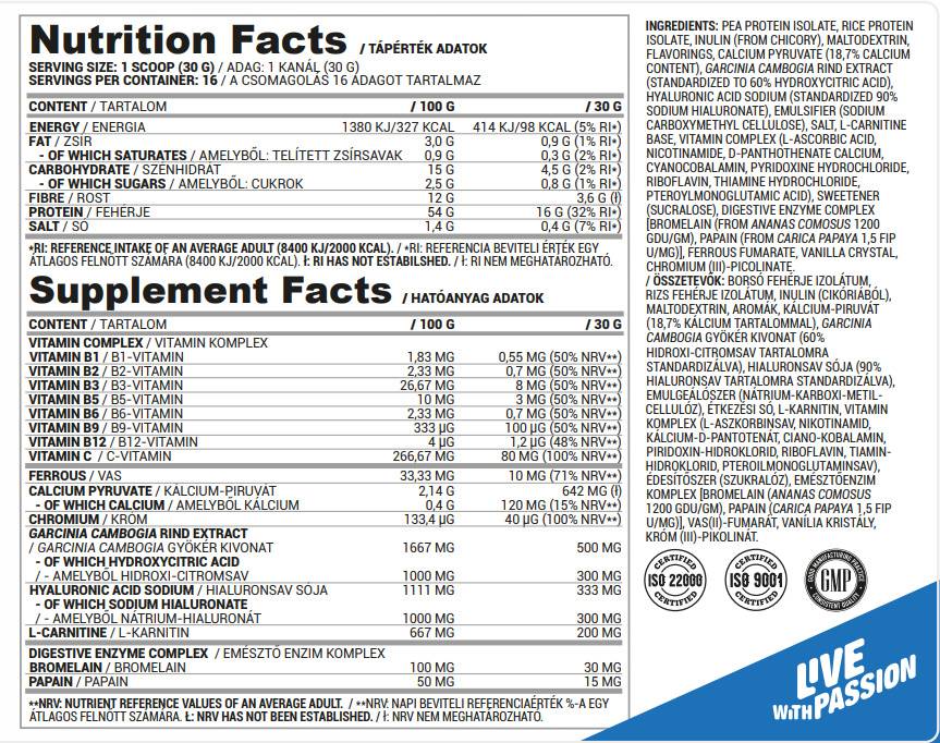 Perfect | Vegan Women Protein with Hyaluronic Acid, L-Carnitine 500 grams - Nutra Best Europe