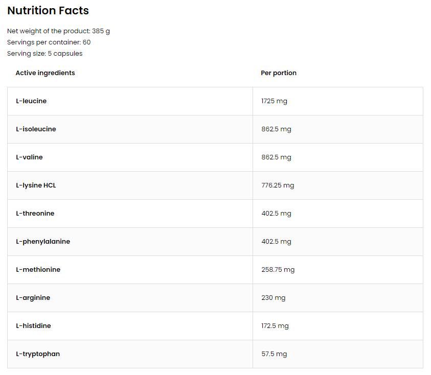 EAA 5750 / Essential Amino Acids - 150 capsules - Nutra Best Europe