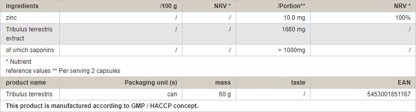 Tribulus 840 mg - 60 capsules - Nutra Best Europe