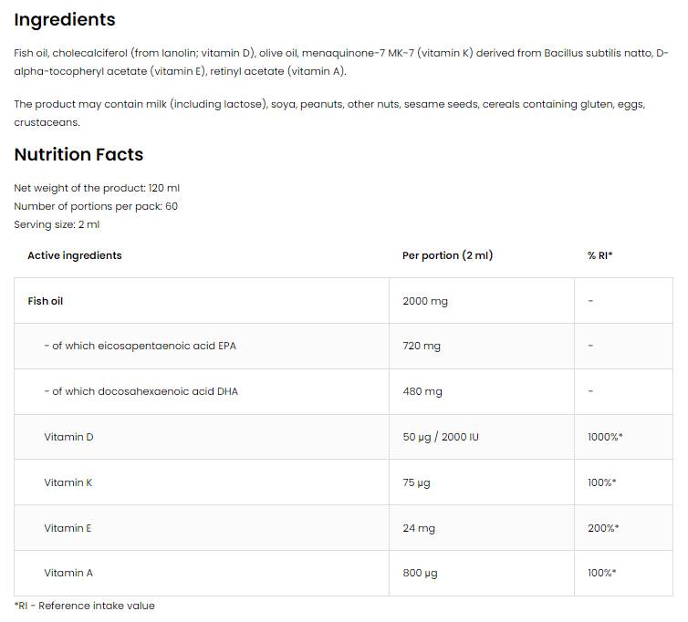 Omega 3 Liquid + ADEK | Vitamin A + D + E + K 120 ml - Nutra Best Europe