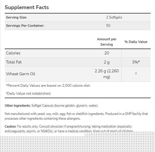 Wheat Germ Oil 1130 mg - 100 Gel capsules - Nutra Best Europe