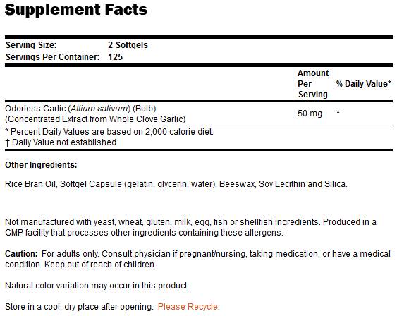 Odorless Garlic - 250 Gel capsules - Nutra Best Europe