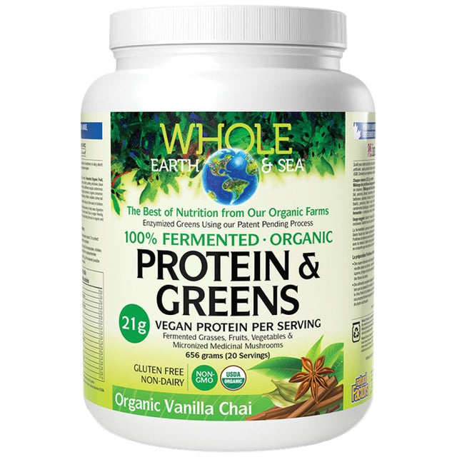 Whole Earth & Sea | 100% Fermented Organic Protein and Greens, Chocolate - 656 grams - Nutra Best Europe