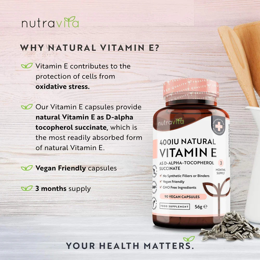 Natural Vitamin E 400IU 90 Vcaps - Nutra Best Europe
