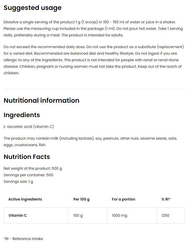 100% C-vitamin por - 500 gramm