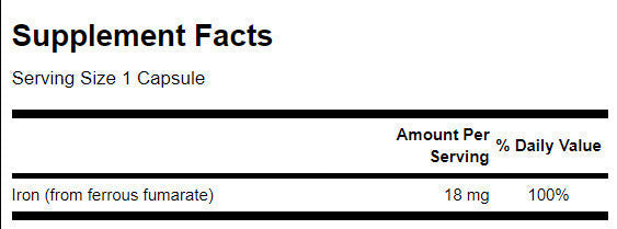 Iron (Ferrous Fumarate) 18 mg - 60 capsules - Nutra Best Europe