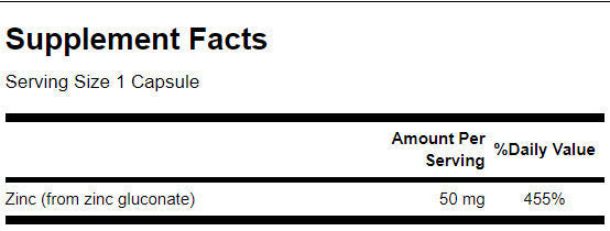 Zinc Gluconate 50mg. / 250 Caps - 0 - Nutra Best Europe