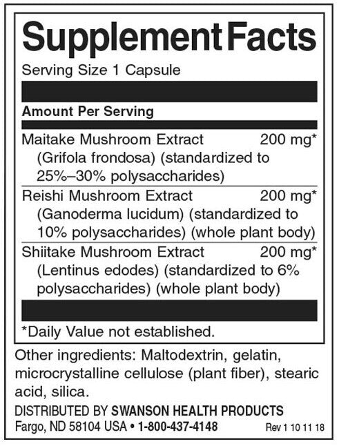 High-Potency Triple Mushroom Standardized Complex - 60 capsules - Nutra Best Europe