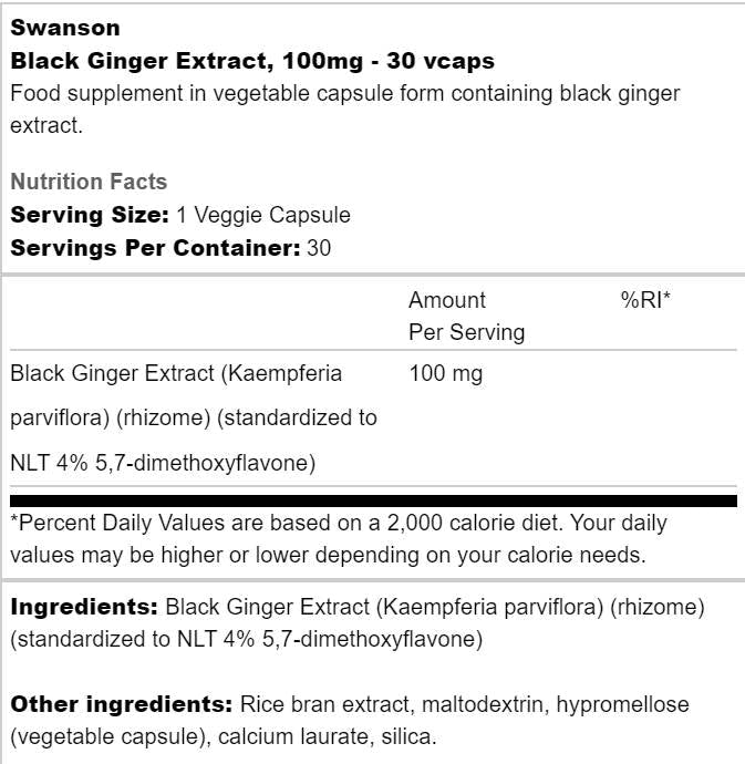 Black Ginger Extract 100 mg 30 capsules - Nutra Best Europe