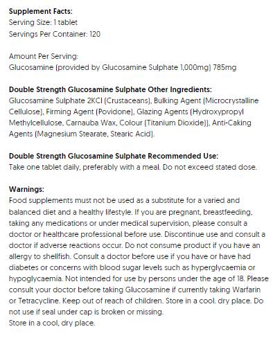 Double Strength Glucosamine Sulphate 1000 mg - 120 Tablets - Nutra Best Europe