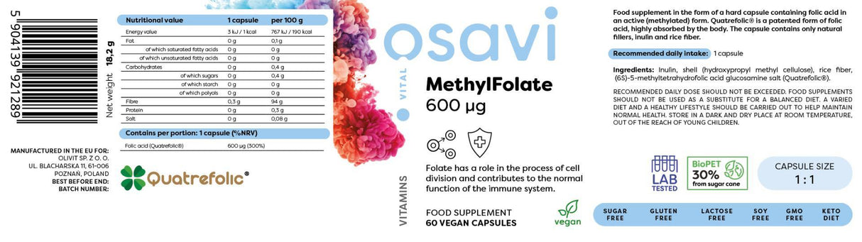 MethylFolate 600 mcg | with Quatrefolic® - 120 capsules - Nutra Best Europe