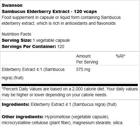Sambucus Elderberry Extract 575 mg 120 capsules - Nutra Best Europe