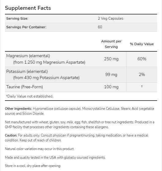 Magnesium & Potassium Aspartate - 120 capsules - Nutra Best Europe