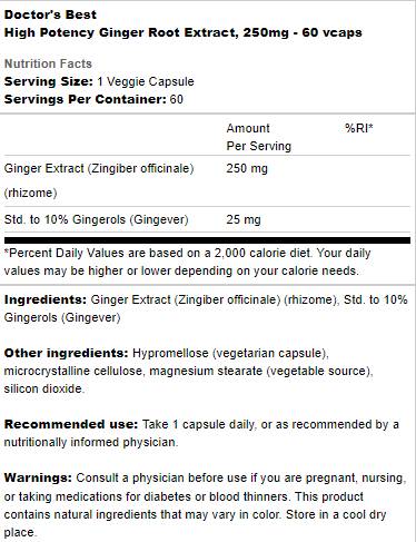 BEST Ginger Root Extract 250 mg | High Potency - 60 capsules - Nutra Best Europe