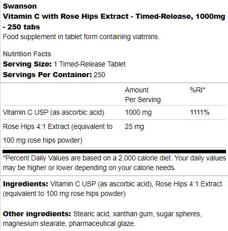 Timed-Release Vitamin C 1000 mg | With Rose Hips 250 Bottles - Nutra Best Europe