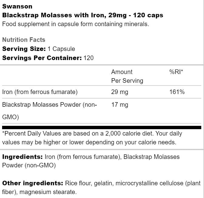 Blackstrap Molasses With Iron 29 mg 120 capsules - Nutra Best Europe