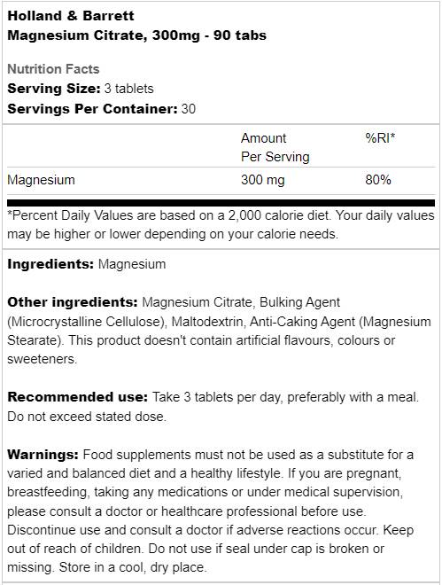 Magnesium Citrate 300 mg - 90 Tablets - Nutra Best Europe