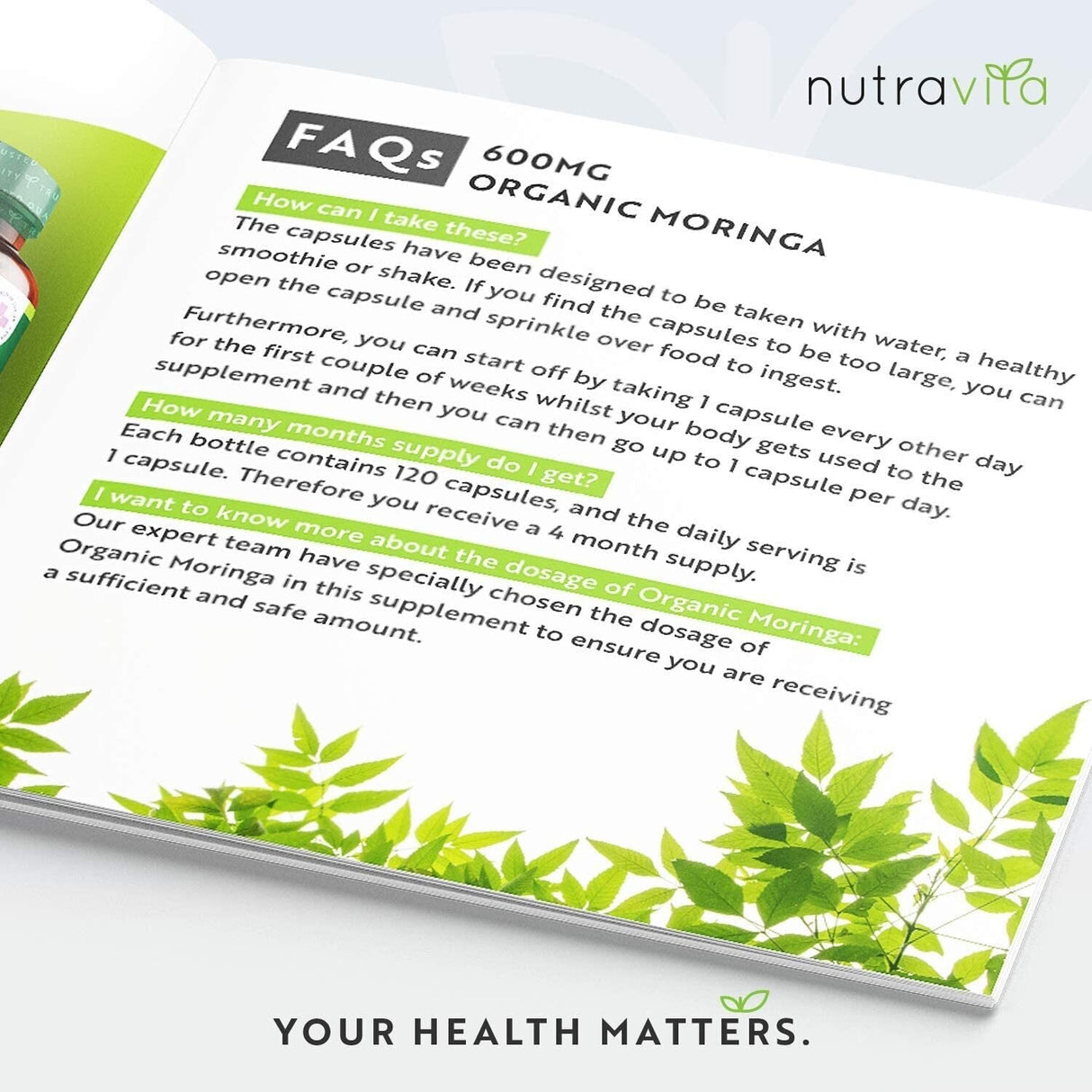 Organic Moringa - Bio Moringa 600 mg 120 Vegan Capsules - Nutra Best Europe