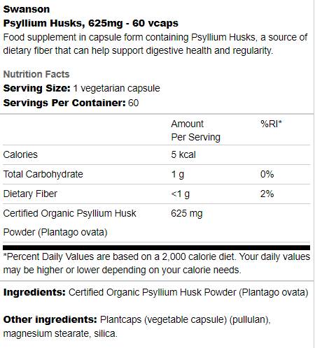 Psyllium Husks 625 mg 60 capsules - Nutra Best Europe