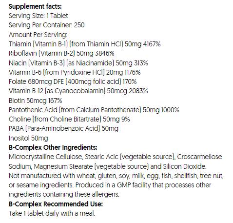 B-Complex | Nervous System Health - 250 Tablets - Nutra Best Europe