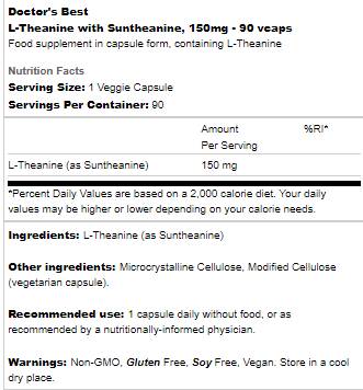 L-Theanine 150 mg | With Suntheanine - 90 capsules - Nutra Best Europe